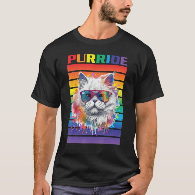 Purride Cat Ally Cat Pride Cat with Pride Flag Pri T-Shirt (Vorderseite)