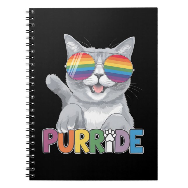 Purride Cat Sonnenbrille Gay Pride Rainbow LGBTQ Notizblock (Vorderseite)