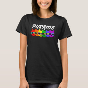 Purride Gay Pride Rainbow Flag Cat Wear Sunglas T-Shirt