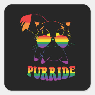 Purride   Niedlich Gay Cat   Lesbisch   Regenbogen Quadratischer Aufkleber