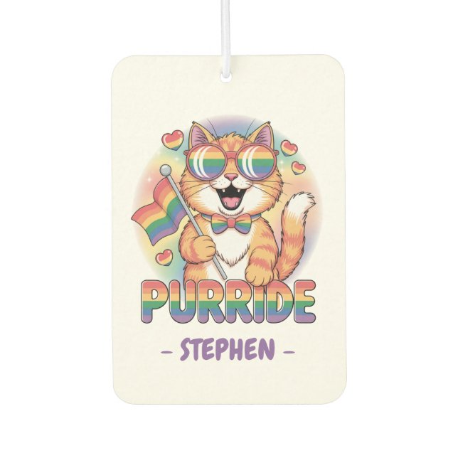 Purride - Orangefarbene Katze mit eigenem LGBTQ-Fl Autolufterfrischer (Vorderseite)