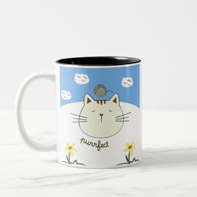 Purring Cat with Yarn Ball Zweifarbige Tasse (Links)
