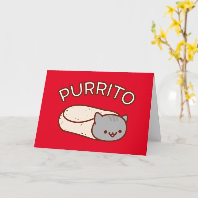 PURRITO Cat Grußkarte Karte (Gelbe Blume)