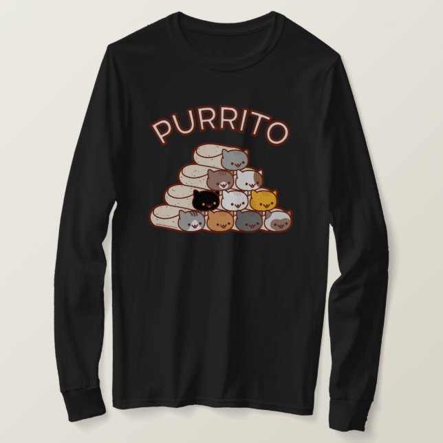 PURRITO PYRAMID Chat Burrito T-SHIRT à manches lon (Design devant)