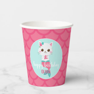 Purrmaid Kitty Meerjungfrau Rosa Schuppen Geburtst Pappbecher