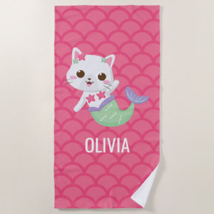 Purrmaid Meerjungfrau-Kitty rosa Schuppen personal Strandtuch