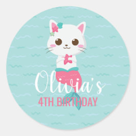 Purrmaid Mermaid Kitty Birthday Party Runder Aufkleber