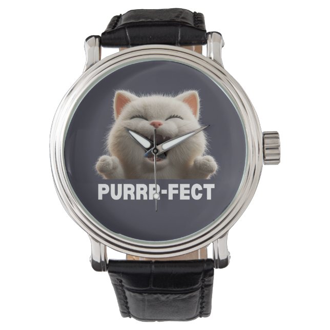 PURRR-FECT Hilarious Laughing Cat Meme T Shirt Armbanduhr (Vorderseite)