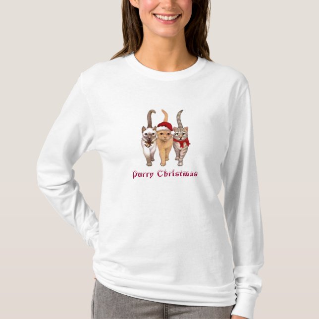 Purry Weihnachten u. glückliche Mew der Hoodie T-Shirt (Vorderseite)