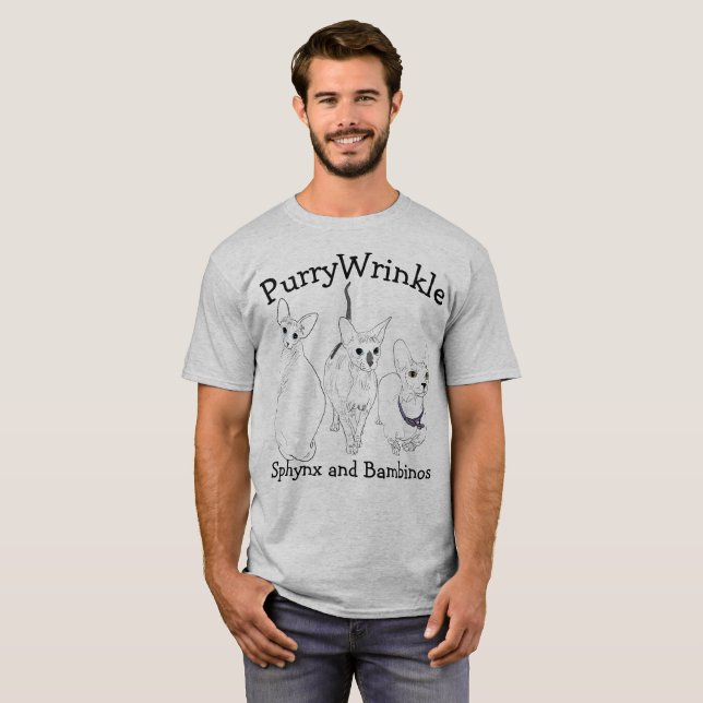 PurryWrinkle Sphynx und Bambino-Kätzchen T-Shirt (Vorne ganz)