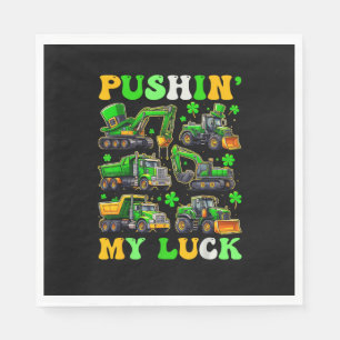 Pushing My Luck Construction Trucks St Patrick's D Serviette