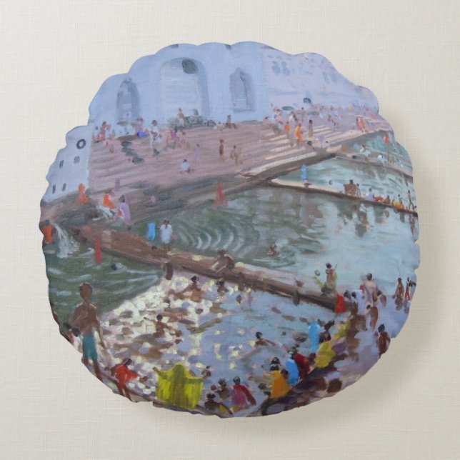Pushkar ghats Rajasthan Rundes Kissen (Vorderseite)