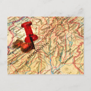 Pushpin auf einem Atlas (Afghanistan) Postkarte
