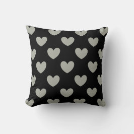Pussywillow Gray Polka Herz auf schwarz Kissen