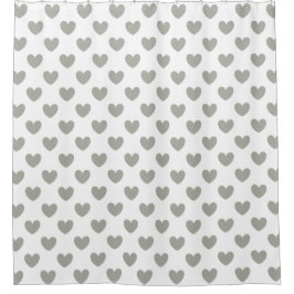 Pussywillow Gray Polka Herz auf Weiß Duschvorhang