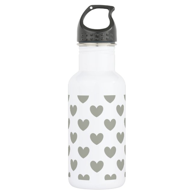Pussywillow Gray Polka Herz auf Weiß Edelstahlflasche (Vorderseite)