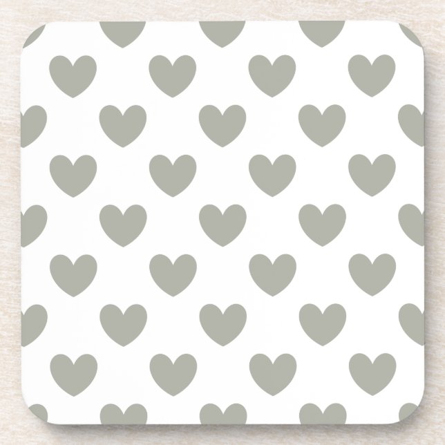 Pussywillow Gray Polka Herz auf Weiß Getränkeuntersetzer (Vorderseite)