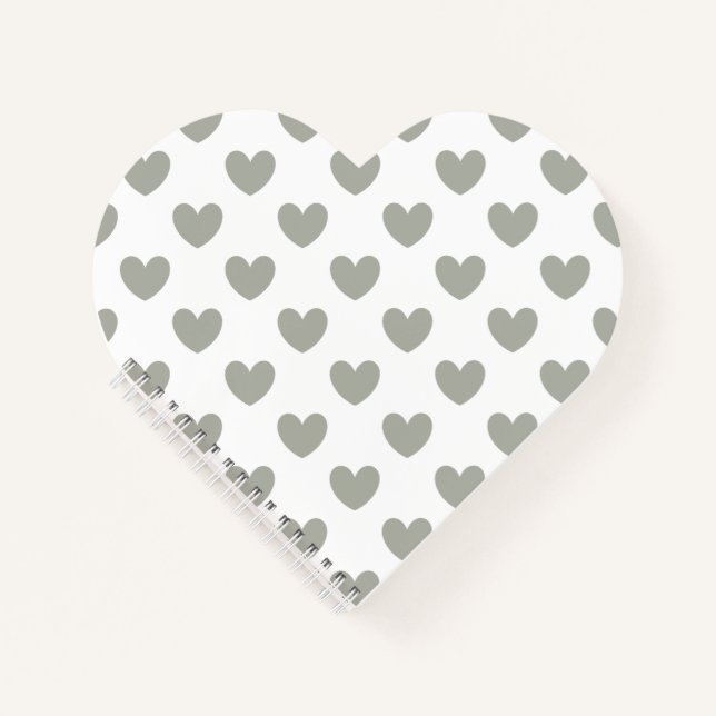 Pussywillow Gray Polka Herz auf Weiß Notizbuch (Vorderseite)