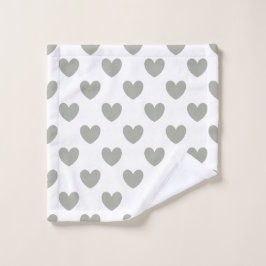 Pussywillow Gray Polka Herz auf Weiß Waschlappen