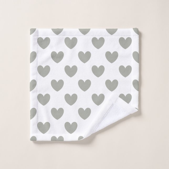 Pussywillow Gray Polka Herz auf Weiß Waschlappen (Waschlappen)