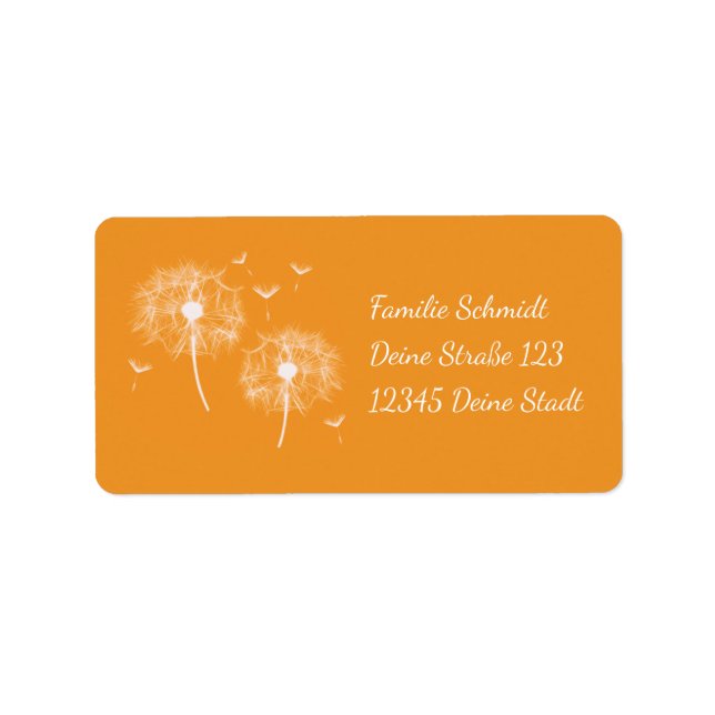 Pusteblume - orange | romantischer adressaufkleber (Vorne)