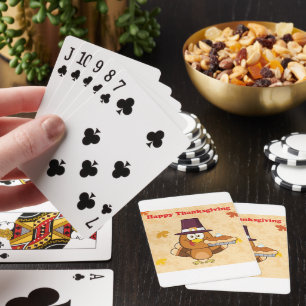 Pute mit Kürbiskuchen Frohes Erntedankfest Spielkarten