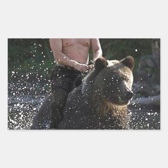 Putin fährt einen Bären! Rechteckiger Aufkleber (Vorderseite)