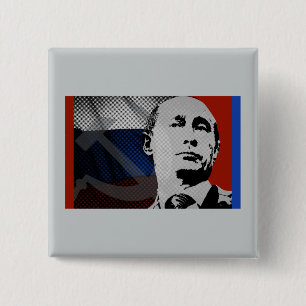 Putin mit russischer Flagge Button