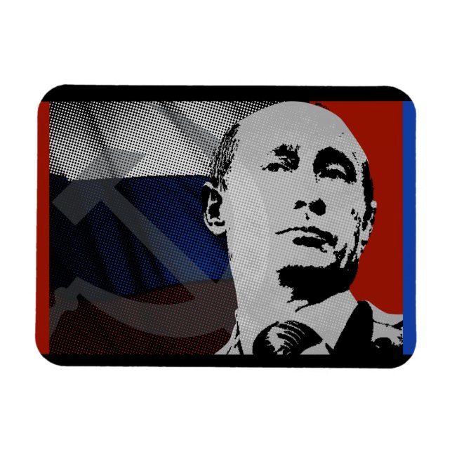 Putin mit russischer Flagge Magnet (Horizontal)