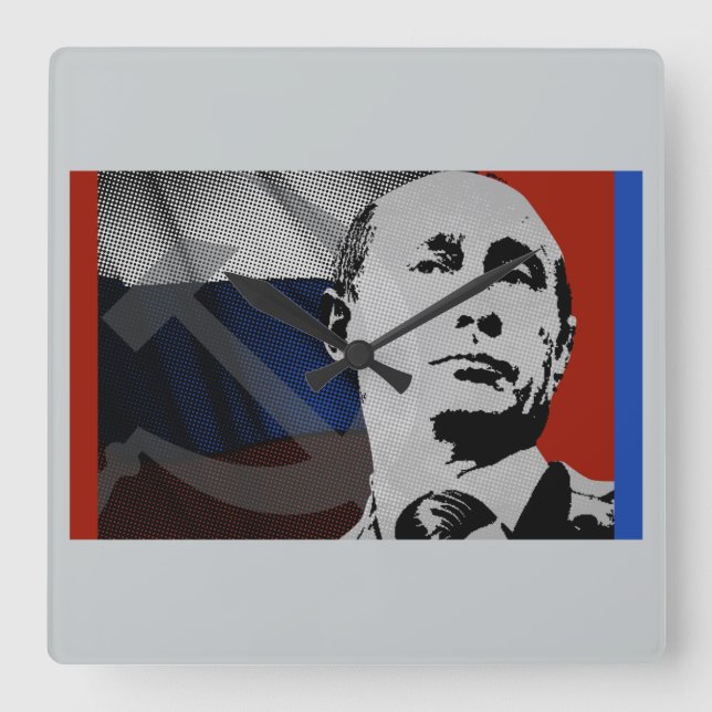 Putin mit russischer Flagge Quadratische Wanduhr (Vorderseite)