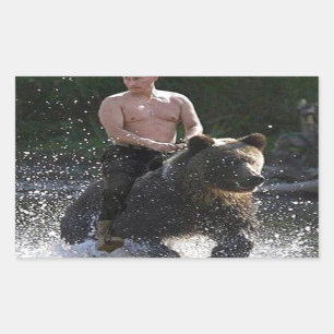 Putin reitet einen Bären! Rechteckiger Aufkleber
