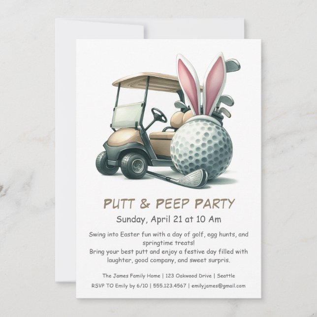 Putt & Peep Party Ostergolfen Einladung (Vorderseite)