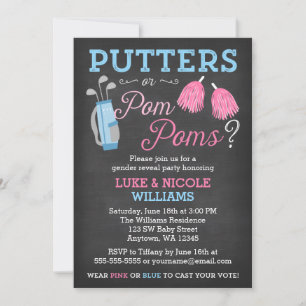 Putters oder Pom Poms Geschlechtsenthüllungsfeier- Einladung