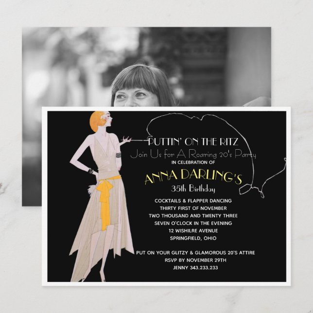 Puttin' auf dem Flapper-Party von Ritz 20 Einladung (Vorne/Hinten)