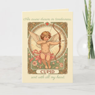 Putto-Engel mit einem Kranz und Blumen Karte