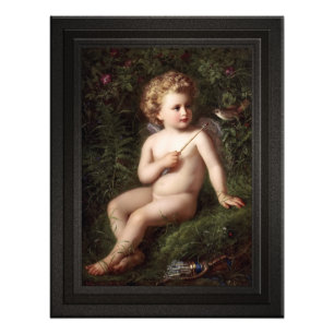 Putto Füttre eine Erdbeere zu einem Vogel Fotodruck