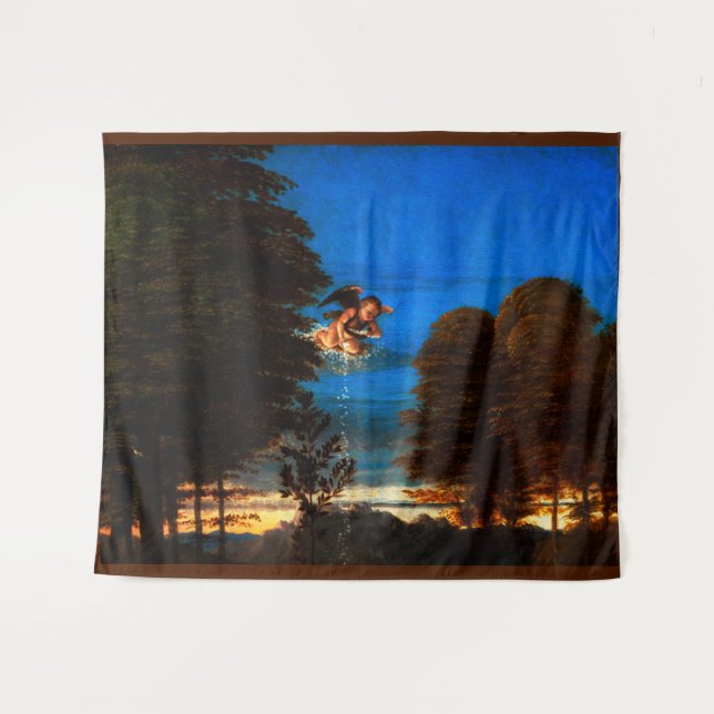 Putto in blauer Himmel verströmt eine Kaskade weiß Wandteppich (Vorderseite (Horizontal))