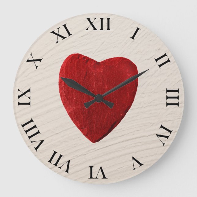 Putzhintergrund mit Herz Große Wanduhr (Vorderseite)