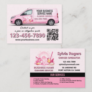 Putzservice-Reiniger-QR-Visitenkarte in Rosa Visitenkarte