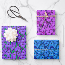 Puya Blume Botanisches Blumenmuster Lila Blau Geschenkpapier Set