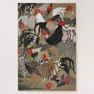 Puzzle 群 鶏 図, 冲 volée de coqs, Jakuchu, Japon Art