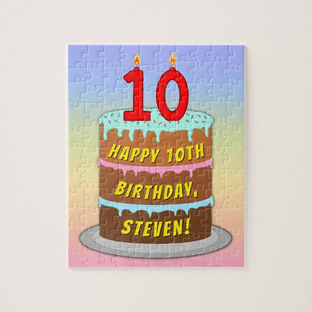 Puzzle 10e anniversaire : Fun Cake and Candles + Nom pers (Vertical)