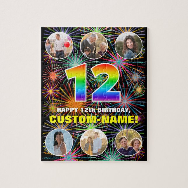 Puzzle 12e anniversaire : Arc en ciel amusant #, Nom pers (Vertical)