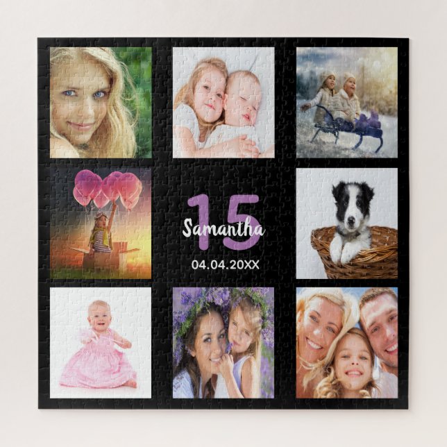 Puzzle 15e anniversaire 15 photo collage fille noir (Vertical)