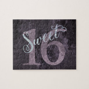 Puzzle 16 ans   Aquarelle rose et Faux Parties scintillan