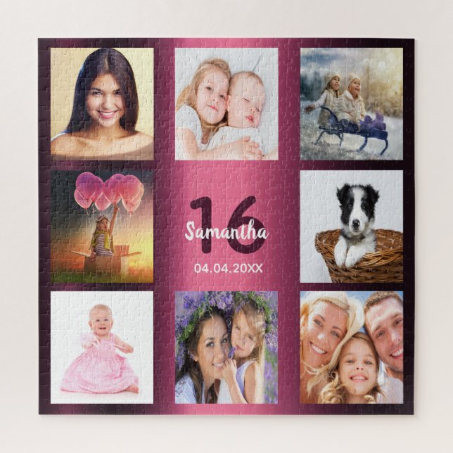 Puzzle 16e anniversaire sucré 16 photo collage fille viol (Vertical)