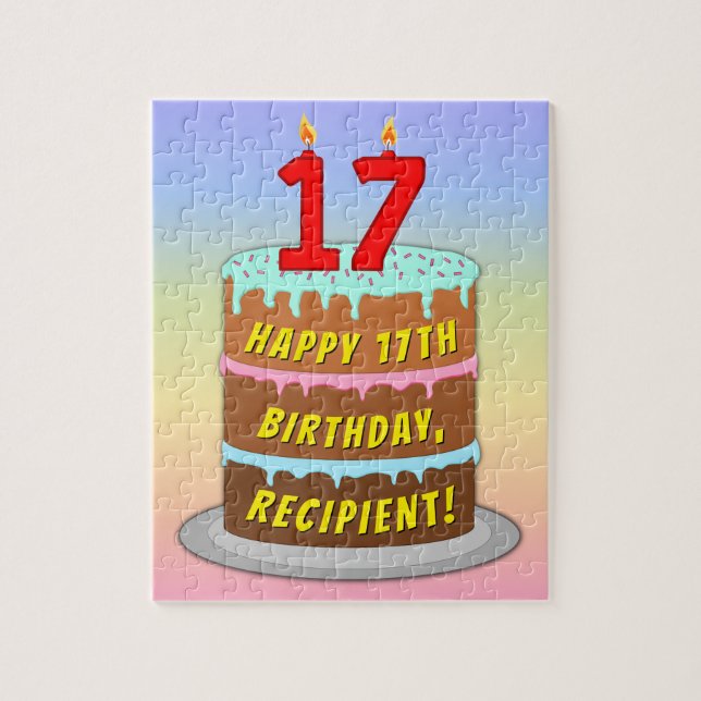 Puzzle 17e anniversaire : Gâteau et bougies amusants + No (Vertical)