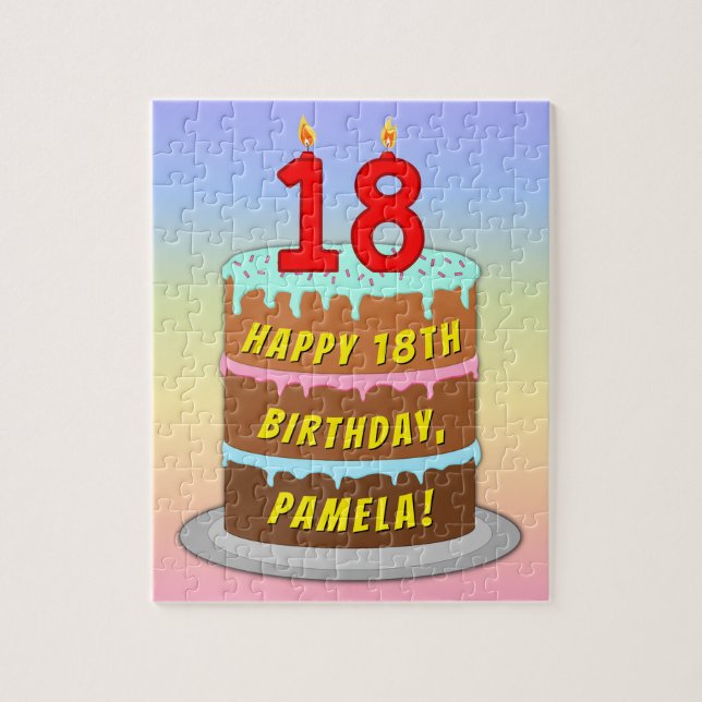 Puzzle 18e anniversaire : Fun Cake and Candles + Nom pers (Vertical)
