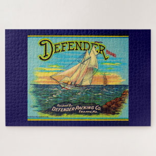 Puzzle 1910s Défenseur marque emballage étiquette voilier