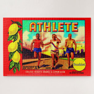 Puzzle 1930s Athlete fruit crate label